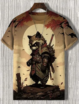 Men's T-Shirt Japanese Style Samurai Cat Graphic 3D Printed T-Shirt Casual Short Sleeved Tee Outdoor Oversized Men Clothing Tops - Aliexpress - FashionsVida