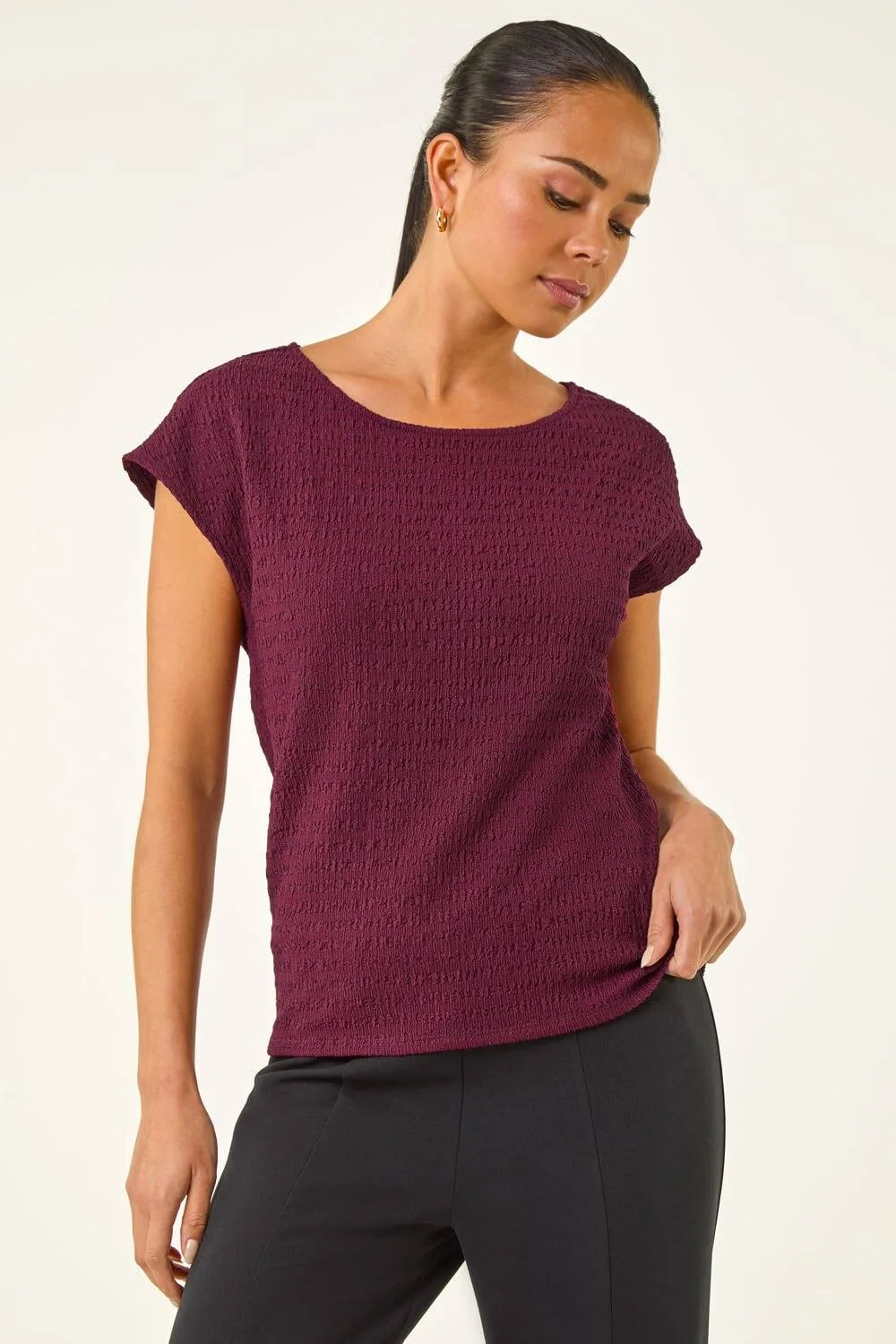 Petite Textured Stretch Top - Wine - Size: 16 - Roman - FashionsVida