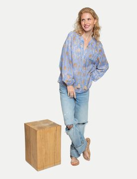Bluse mit Palmen Ornament Print Blau 48