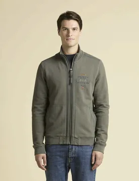 Felpa verde militare in cotone con chiusura zip e ricami logo - Aeronautica Militare - FashionsVida