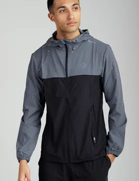 Mens Grey Zip Through Multi Tonal Hooded Sports Jacket - Size X-Large - FORAY - FashionsVida