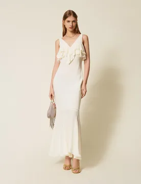 Robe longue en crêpe georgette avec volants - TWINSET - FashionsVida
