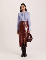 Round Neck Button Through Relaxed Blouse Light Blue female