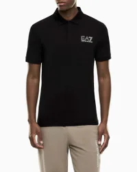 Polo nera in cotone stretch con logo ricamato sul petto