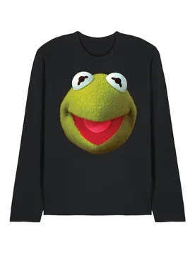 Unisex The Muppets Kermit Face Long Sleeve T-Shirt, Black Size: 2XL - Black - Size: 2XL - Disney - FashionsVida