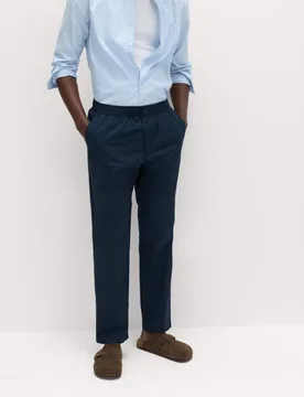 Loose Tapered Fit Lightweight Trousers Navy male - M&S - FashionsVida