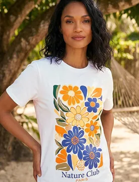 Women's Cotton Floral Print T-Shirt in White Size: 16 - White - Size: 16 - Dusk - FashionsVida
