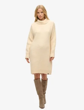 Superdry Damen Strickpulloverkleid mit Rollkragen Beige - Größe: 42 - 99.99 - FashionsVida