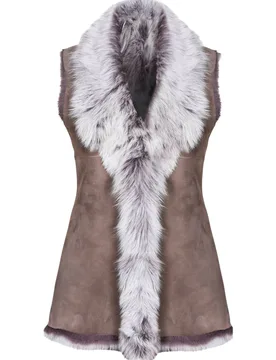 Women's Toscana Sheepskin Long Gilet-Sorocaba in Taupe Size: 18 - Taupe - Size: 18 - Infinity Leather - FashionsVida
