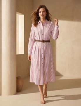 Abito midi stile camicia con cintura intrecciata a righe verticali - multicolor