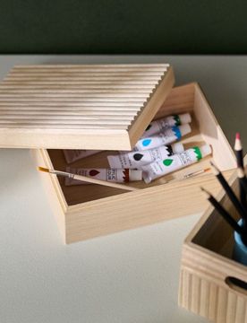 Scatola portaoggetti in legno con coperchio - panna