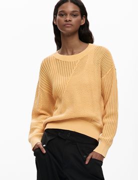Pull en maille basique, , Coton, Jaune, XS