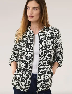 Blouson Blumenjacquard, Kurzgrößen, Farbe Schwarz, 50, edler Jacquard bequeme Baumwollmischung Damen - Walbusch - FashionsVida
