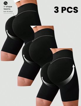 Piezas Pantalones cortos deportivos de ciclismo moldeadores de unicolor de cintura alta sin costuras para mujeres