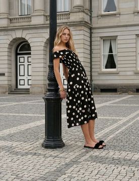 Abito midi in viscosa a pois - multicolor
