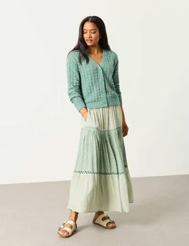 Pure Cotton Pointelle V-Neck Cardigan Green female - Fatface - FashionsVida