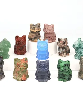 Cat Statue Natural Stone Crystal Quartz Hand Carved Healing Animal Figurine Reiki Gemstone Kitty Craft Home Decoration Gift - Aliexpress - FashionsVida