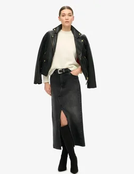 Superdry Damen Denim-maxirock mit Schlitz Schwarz - Größe: 27 - 94.99 - FashionsVida