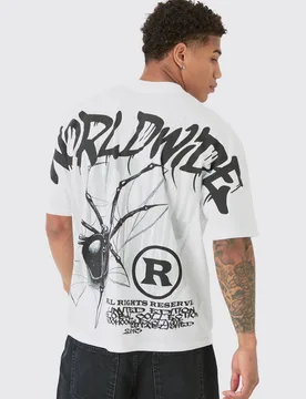 Herren Oversized T-Shirt mit Spinnen-Rückendruck und Nahtdetail White Größe Medium - boohooMAN - FashionsVida