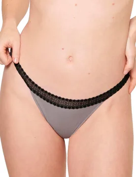 Womens Go Ribbed Tanga Briefs 2 Pack - Black Cotton - Size Medium - Sloggi - FashionsVida