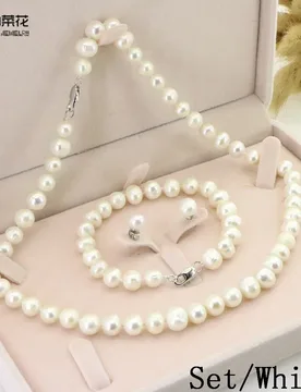 Pearl Necklaces for Women 8-9mm Natural Freshwater White Pearl Necklace Earring Bracelet Sets Wedding Jewelry Birth Gift - Aliexpress - FashionsVida