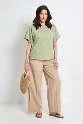 Straight Leg Elasticated Waist Trousers - Beige - Size: 18