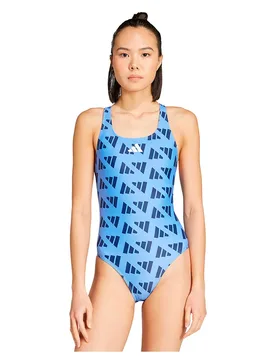 Logo Graphic V-back Swimsuit Blue Fusion / Dark Blue 38 Women - Adidas - FashionsVida