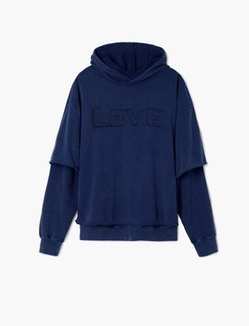 Sweat à manches doubles, Coton, Bleu, M