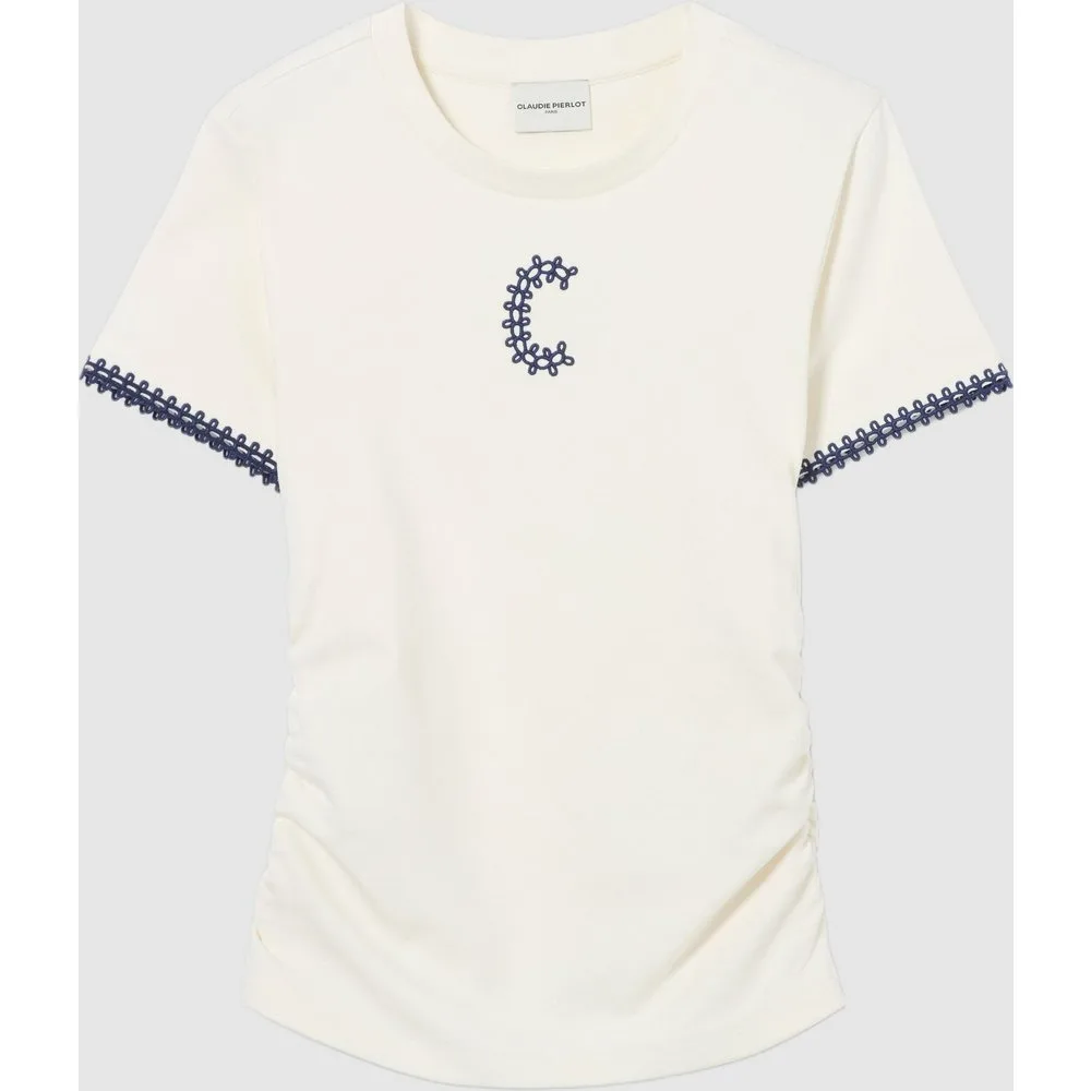 Camiseta de punto de mujer manga corta drapeada con logo - CLAUDIE PIERLOT - FashionsVida