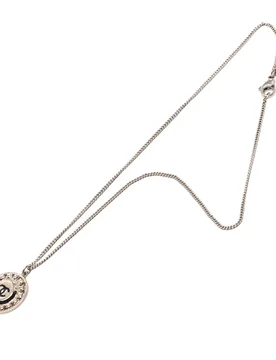 CC Silver Plated Crystal Enamel Pendant Necklace - Chanel - FashionsVida