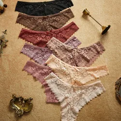 Set de 8 tangas de encaje románticos y sexys para mujer, multicolor