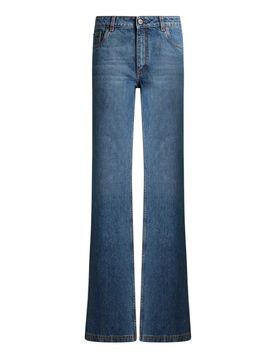 Jeans Svasati In Denim Con Ricamo Pegaso