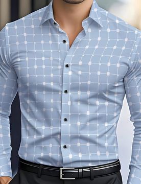 Camisa de vestir de manga larga con estampado de cuadros, casual y de moda para hombres, otoño