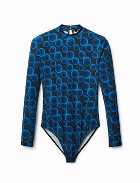 Body ajusté à col montant, Polyester, Bleu, XS