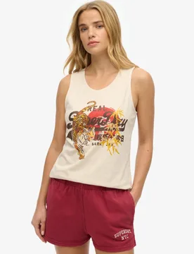 Superdry Damen Vintage Logo Tokyo Trägerhemd mit Rundhalsausschnitt Beige - Größe: 36 - 39.99 - FashionsVida