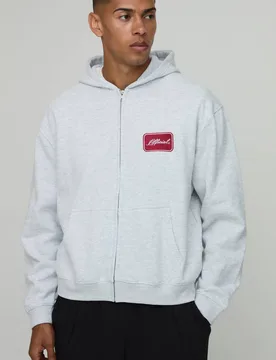 Herren Übergroßer Kastenförmiger Kapuzenpullover Mit Stickerei Und Durchgehendem Reißverschluss Grey Marl Größe Medium - boohooMAN - FashionsVida