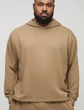 Herren Plus Tonal Bestickter Paspel-Taschen Hoodie Sweatshirt Tan Größe 2XL - boohooMAN - FashionsVida