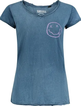 T-Shirt - Smile Logo - S bis M - für Damen - Größe S - blau - Lizenziertes Merchandise! - Frauen - female - Nirvana - FashionsVida
