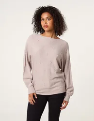 Pearl Flower Detailed Soft Touch Jumper - L/XL / MOCHA - female