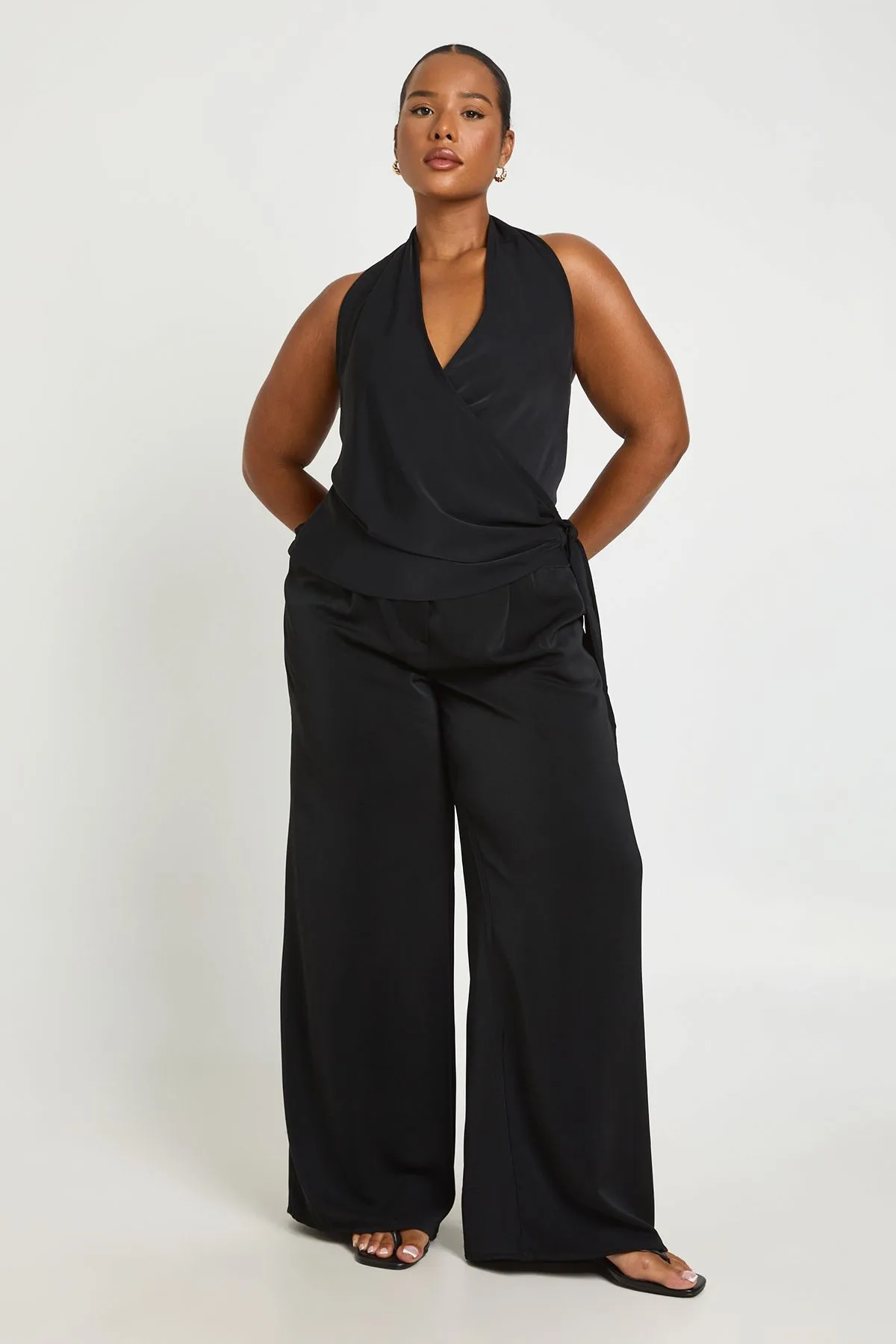 Womens Plus Woven Cowl Wrap Drape Co-Ord - Black - Size 26 Uk - Boohoo - FashionsVida