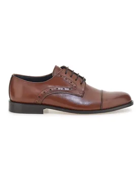 Scarpe stringate marroni in pelle con suola in cuoio made in Italy 7715 43 - Pittarello - FashionsVida