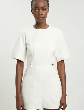 Petite Tailored Linen Gold Button Detail Playsuit - Ivory - Size: 12 - Karen millen - FashionsVida