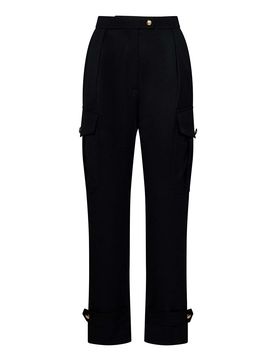 Pantaloni militari in lana nera con tasche