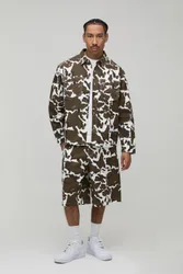 Herren Oversized Kuhflecken Langarmshirt und Shorts Set Größe XS