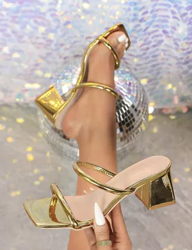 Tacones altos de mujer con puntera cuadrada y tacón grueso para primavera/verano, zapatos de tacón sexy, elegantes y formales, cómodos para fiestas - Shein - FashionsVida