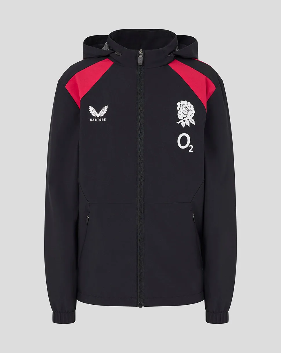 England Rugby Juniors 26/27 Training Packable Hood Shower Jacket - Black JS Unisex - Castore - FashionsVida