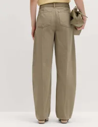 Pure Cotton Crease Front Barrel Leg Trousers Sable female