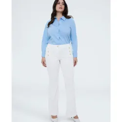 Vaqueros de mujer flare con botones decorativos cierre con botones y cremallera