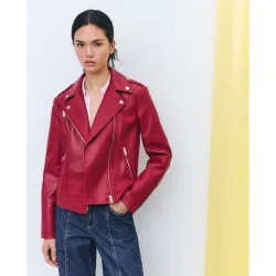 Cazadora biker de mujer con solapa efecto piel
