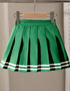 Falda plisada con ribete de cinta a rayas en estilo A-line para niñas jóvenes, falda verde plisada de invierno para niñas jóvenes, falda plisada c - Shein - FashionsVida